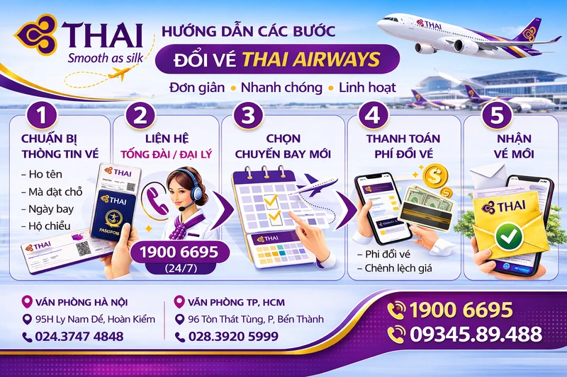 Hướng dẫn Các bước đổi vé Thai Airways